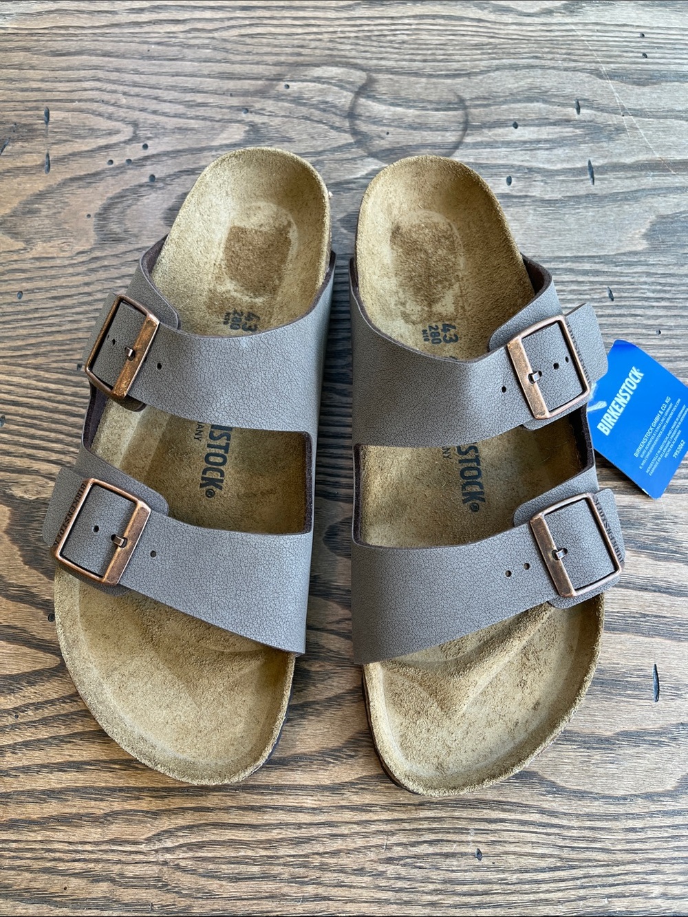 NEW! Birkenstock Birkibuc  synthetic leather Arizona sandal mocha size 12-12.5